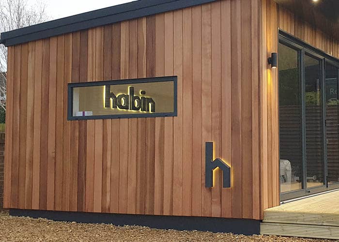 Halo illuminated signs on cabin in St Neots